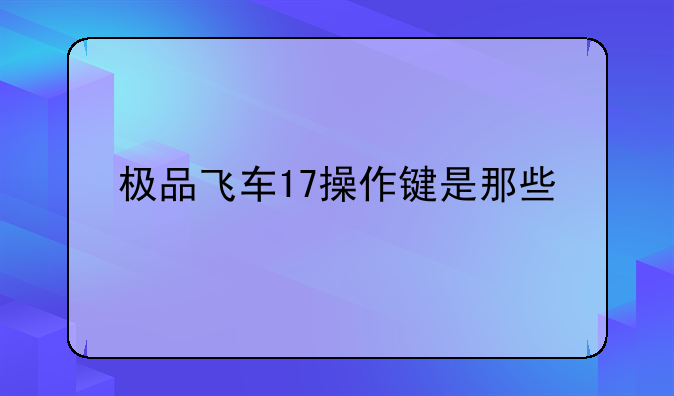 极品飞车17操作键是那些