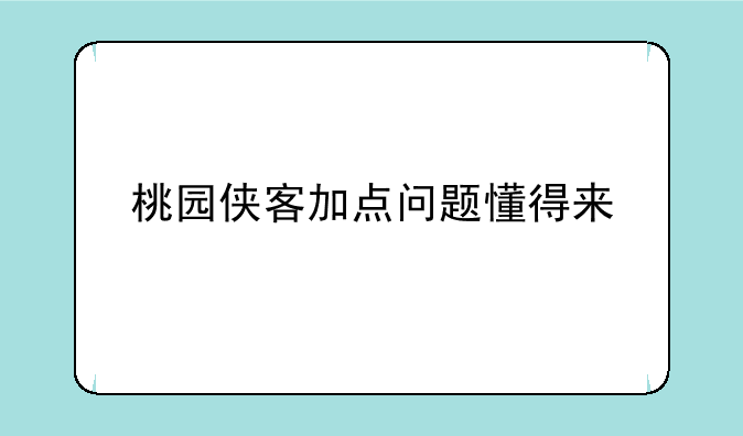 桃园侠客加点问题懂得来