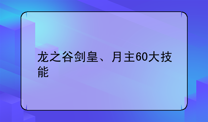 龙之谷剑皇、月主60大技能