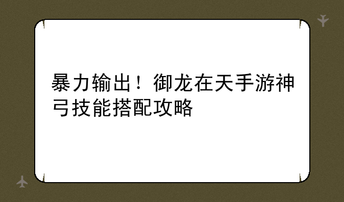 暴力输出！御龙在天手游神弓技能搭配攻略