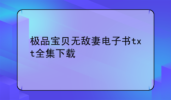 极品宝贝无敌妻电子书txt全集下载