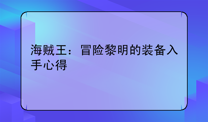 海贼王：冒险黎明的装备入手心得